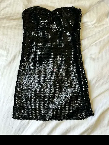 Black Sequin Strapless Mini Dress - Size Noted in Photos