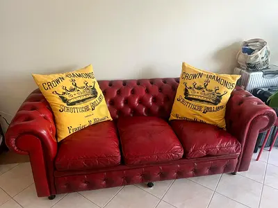 Vintage Red Leather Chesterfield Sofa