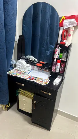 Black Dressing Table with Mirror and Storage Drawers - Good Condition