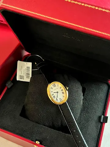 Cartier Baignoire Oval Ladies Watch - Gold Tone, Leather Strap, Boxed