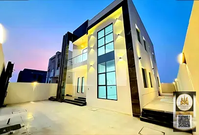 Villa for sale in Al Zahia, Ajman. 4 master bedrooms, majlis and living room. Land area 3014 sq ft, built-up area 2700 sq ft. Includes registration. P