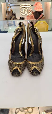 Fendi monogram peep-toe slingback heels (womens) - size unknown
