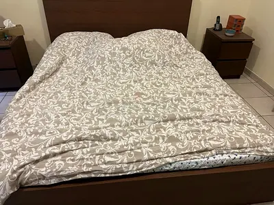 Ikea bed with matching side tables (queen size bed)