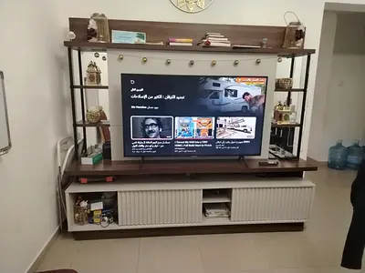 Wooden Entertainment TV Unit with Shelves - Good Condition