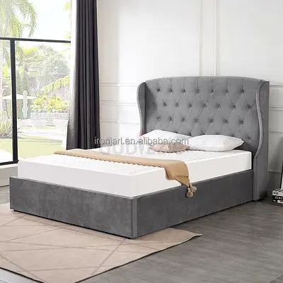 Grey Upholstered King Bed with Tufted Wingback Headboard