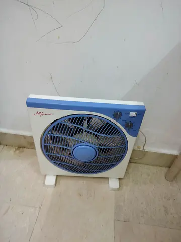 Used Box Fan / Floor Fan - Compact Blue  White, Good Working Condition