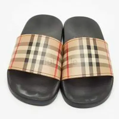 Pre-loved Burberry Check Pattern Slide Sandals – Size 38 EU