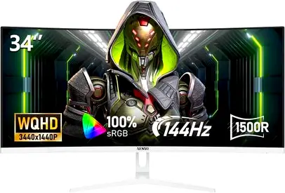 AESNO AE340QA Curved Gaming Monitor, 34 Display, UWQHD Resolution, 144Hz Refresh Rate, 1ms Response