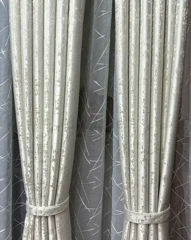 Pair of Silver Grey Textured Curtains with Sheer Lining - Excellent Condition
