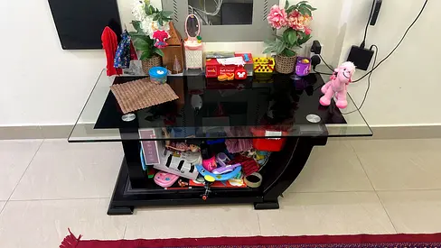 Glass Top Coffee Table with Black Wooden Base — Good Condition