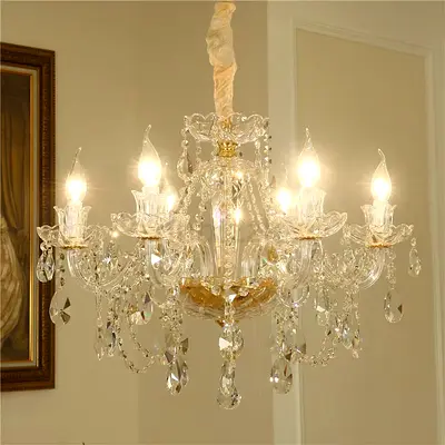 Crystal 10-Arm Chandelier 10 Bulbs- Elegant Glass Pendant Light