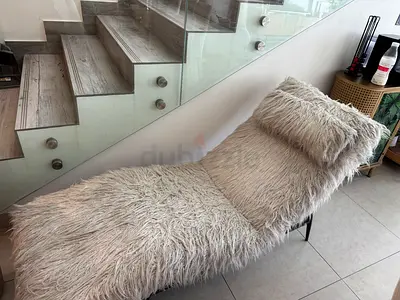 Beige Fur Chaise Lounge Chair - Cozy Piece