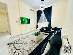 Luxury two-bedroom apartment with a living room and balcony. For monthly rent. Ajman, Al Nuaimiya. F