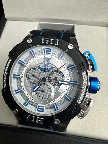 I.S.W. Large Mens Sport Chronograph Watch with Blue Accents
