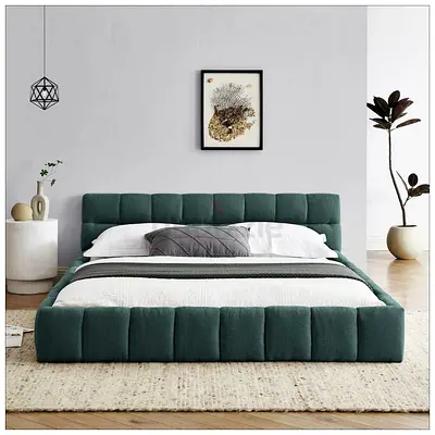 Green thick velvet super king low bed