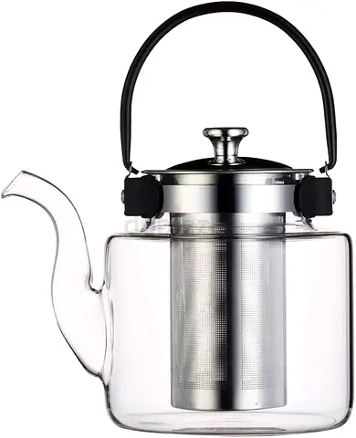 Purefold Glass Teapot 40 Oz, Stovetop Safe Tea Kettle with Removable Infuser, Blooming  Loose Leaf