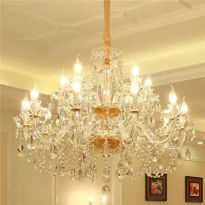 Crystal 15-Arm Chandelier 15 Bulbs- Elegant Glass Pendant Light