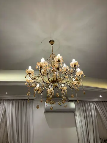 Large Ornate Crystal Chandelier - Gold Finish, Excellent Condition