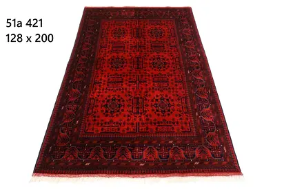 1.3x2m Hand-knotted Red Afghan Rug 128x200 cm