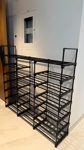 Large Black Plastic Multi-Tier Shoe Rack — Holds 20+ Pairs