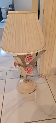 table lamp with ceramic rose details, cream shade for sale