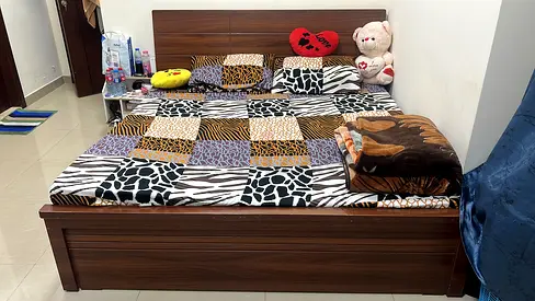 Queen wooden bed frame with mattress  - good condition