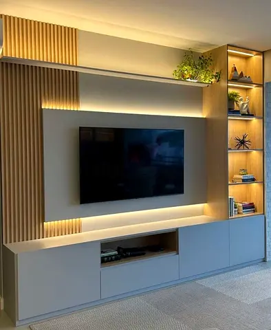 Modern Built-in Entertainment TV Unit with LED Shelving