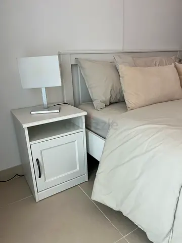 White Bedside Cabinet and White  Chrome Lamp - as a Set or to Sell Separately - Al Reem Island