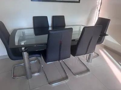 Heavy Glass Dining Table with chairs 6 seater