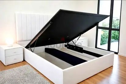 Brand New White Upholstered Ottoman Storage King Size Bed with Gas Lift and Nightstand