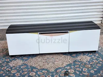 Low TV Entertainment Unit with Storage - White and Dark Finish