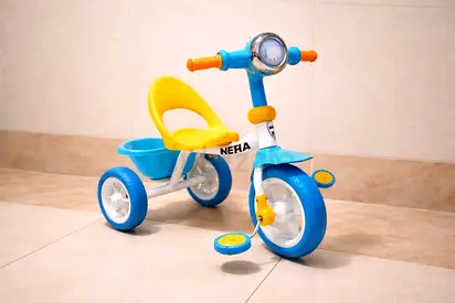 Childrens Blue  Yellow Tricycle with Lighted Handlebar — New