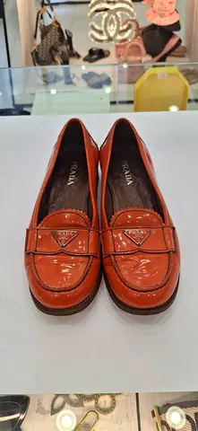 Prada Patent Leather Loafers - Burnt Orange, Size Unknown