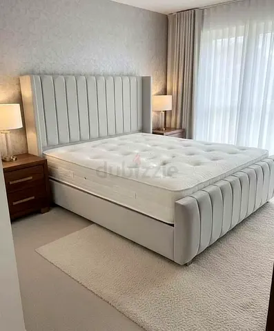 Upholstered King Size Bed Frame with Headboard and Footboard - Light Grey