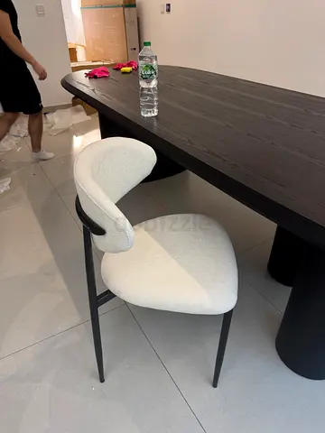 Modern beige Upholstered Dining Chairs with Black Legs