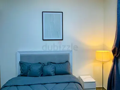 King bed with mattress, bedside table and floor lamp - good condition