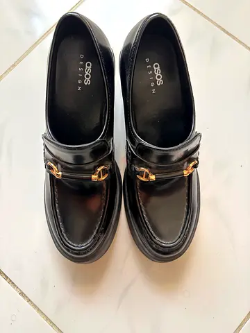 Black Chunky Platform Loafers with Gold Bit - Size 41-42