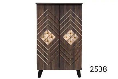 Compact Wooden Storage Cabinet / Wardrobe with Geometric Inlay