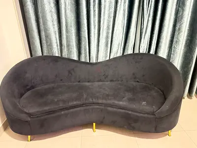 Curved Black Velvet 3-Seater Sofa with Gold Legs