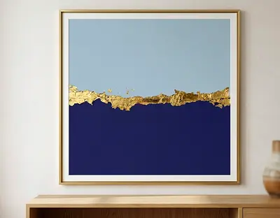 Luxurious Modern Texture Art - Navy  Gold Leaf