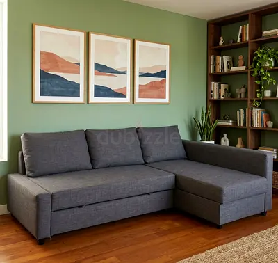 Grey L-shaped Sofa with Storage and Pull-out Bed