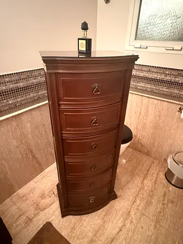 Tall Wooden Chest of Drawers / Narrow Dresser - Dark Wood, 6 Drawers