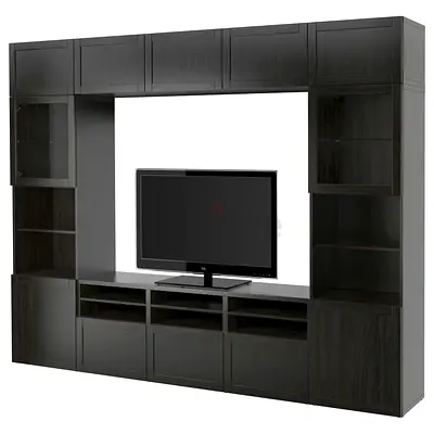 Large Black Wall Unit Entertainment Center with Shelves and Cabinets
