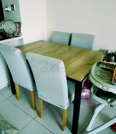 Wooden Dining Table with 4 Upholstered Chairs - Compact Set