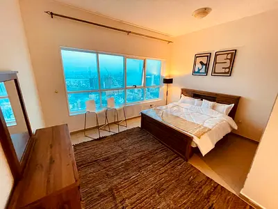 Wooden king Bed with Dresser and Large Area Rug — Fully Furnished Bedroom Set