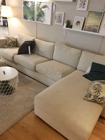 Vimle Large L-shaped Beige Fabric Sofa with Chaise - Comfortable Family Couch