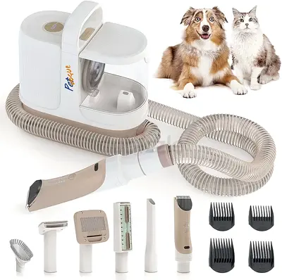 PetVogue Dog Vacuum for Shedding Grooming Kit Low Noise, 3-Mode Pet Grooming Vacuum, 6-in-1 Pet Groo