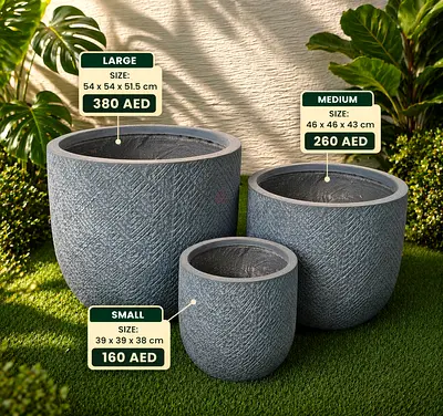 Set of 3 Indoor / outdoor  Planters — Grey Textured Garden Pots | Free delivery