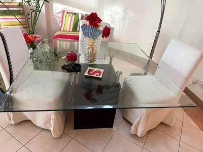 Modern Cristal  Dining Table Marble Base with Stylish Chairs