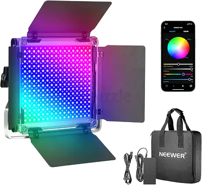 Neewer RGB LED Video Light Panel with Barn Doors and Carry Bag - Adjustable Color Temperature